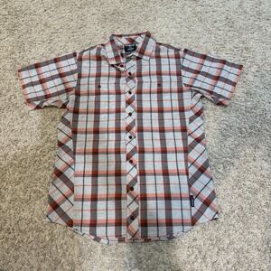 Sherpa Adventure Gear Shirt Mens Small Plaid Linen Blend Short Sleeve Casual
